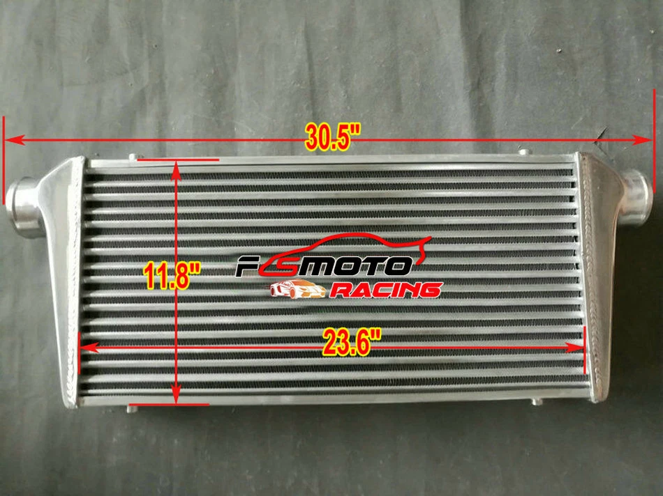 Intercooler de aluminio universal 31"x12"x3" + tubería de aluminio de 3" + kit de manguera NEGRA Foto 4 de 4