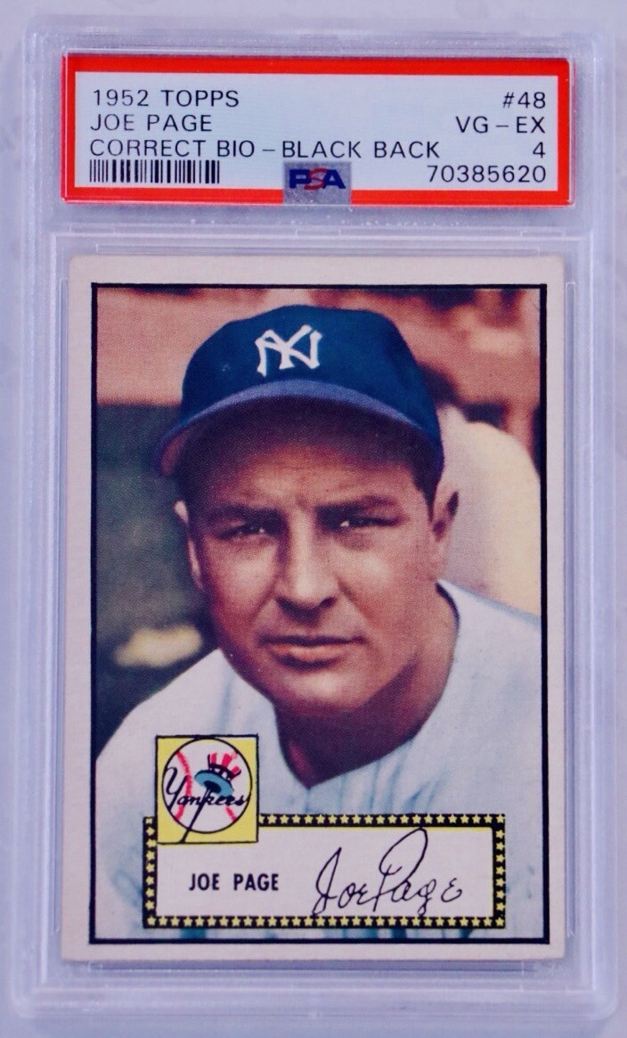 1952 Topps Joe Page Correct Bio Black Back #48 PSA 4 VG-EX New York Yankees