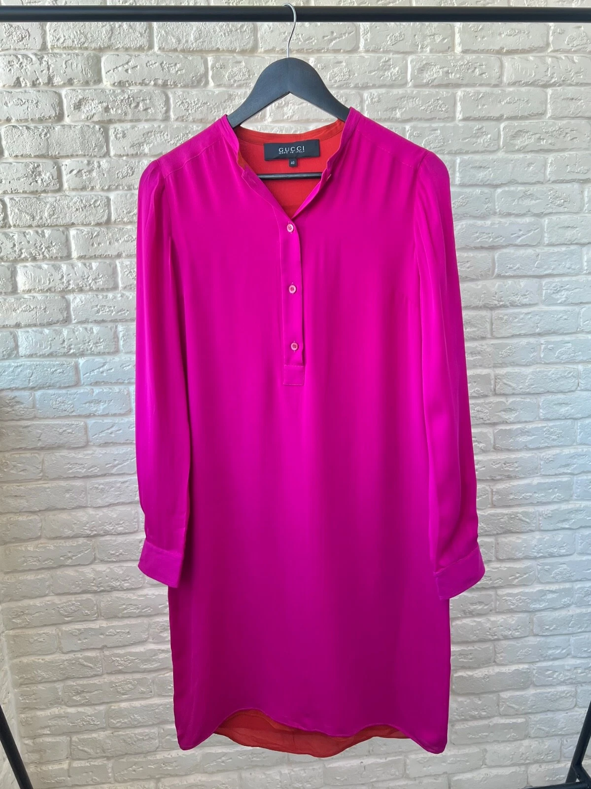 Robe chemise tunique femme Gucci 100% soie rose fuchsia taille 40