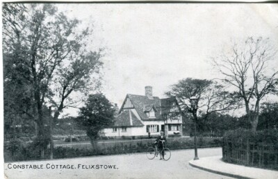Constable Cottage Felixstowe Radfahrer Postkarte verschickt 1908