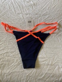 L'Agent Agent Provocateur Eleena Strappy Bikini Bottom Navy Orange NWT Size L