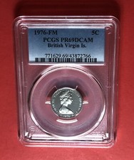 1976-FM -BRITISH VIRGIN ISLANDS-5C ,GRADED BY PCGS PR69 DEEP CAMEO&hellip;GREAT DEAL