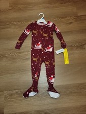 Carters 1-Piece Cotton Maroon Reindeer Santa Sleep Pajamas Size 24 Months New