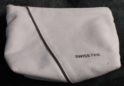 Swiss First Amenity Kit White Canvas Zip Bag 6'' x 8'' Travel Case Swiss Airlines
