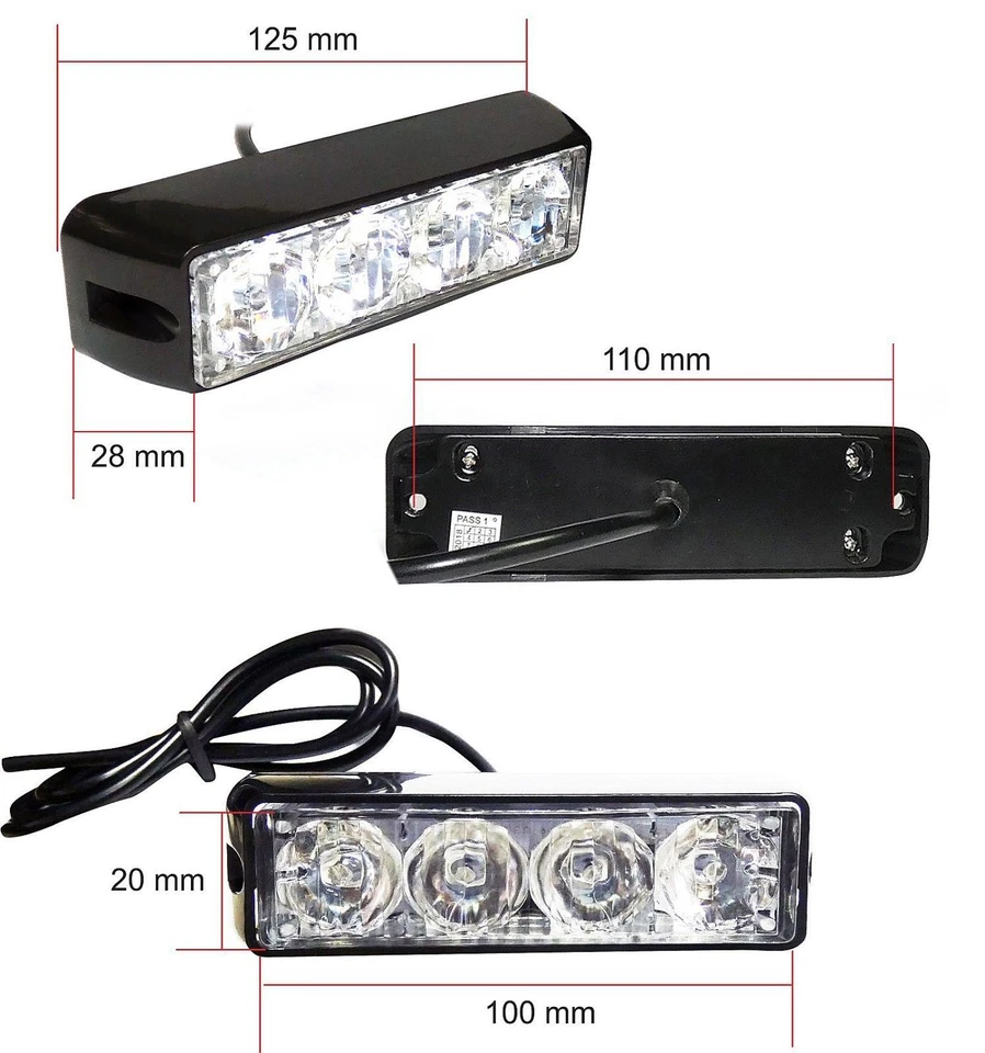 4 Led 12/24V Stroboscopica Arancione Luce Emergenza Auto SUV Camion Allarme - Immagine 2 di 4