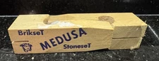 Vtg Masonry Line Block Brikset MEDUSA Stoneset Wooden Advertisement Two Blocks