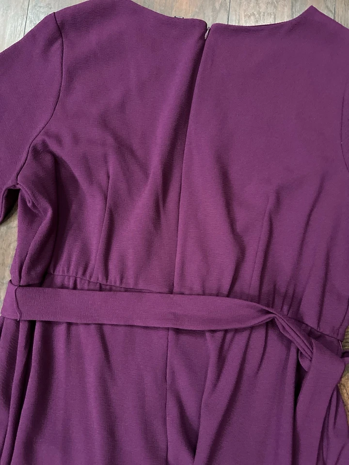 Lane Bryant Plum Ruffle Hem Fit And  Flare Dress Size 24 Short Sleeve - Image 3 of 4