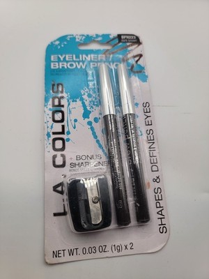 NEW L.A. Colors 2 Eyeliner & Brow Pencils Plus Bonus Sharpener Dark Brown BPN223