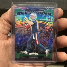 2024 Panini Prizm - Fireworks Drake Maye #22 Green Prizm (RC)