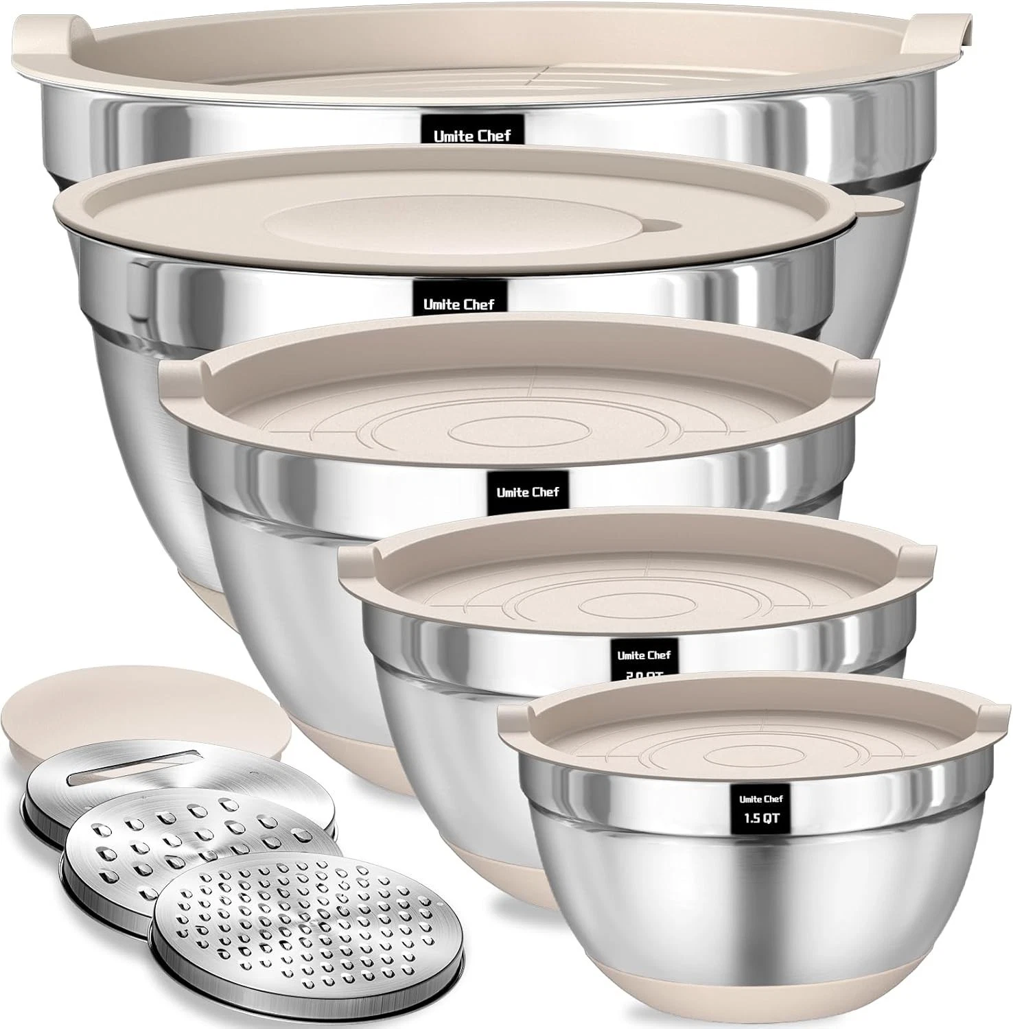 Mixing Bowls Set with Airtight Lids Stainless Steel Nesting Bowls 8 Pieces 5QT