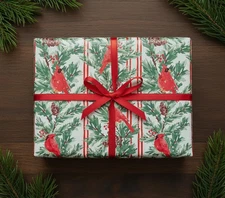 CHRISTMAS CARDINALS Print Design 24" Gift WRAPPING Paper Choose Length Amount