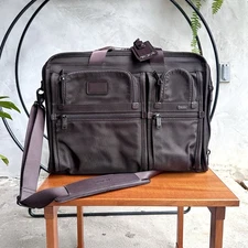 TUMI Alpha 2 Compact Large Screen Laptop Bag & Strap 26114BH Brown Nylon