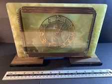 Vintage Art Deco Green Onyx Mantel Clock – Made in England – Marble Desk Clock
