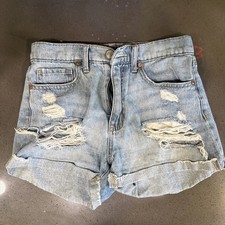 Women  s Aero Aeropostale Denim Jean Shorts Distressed Size 2 "Mom Short  
