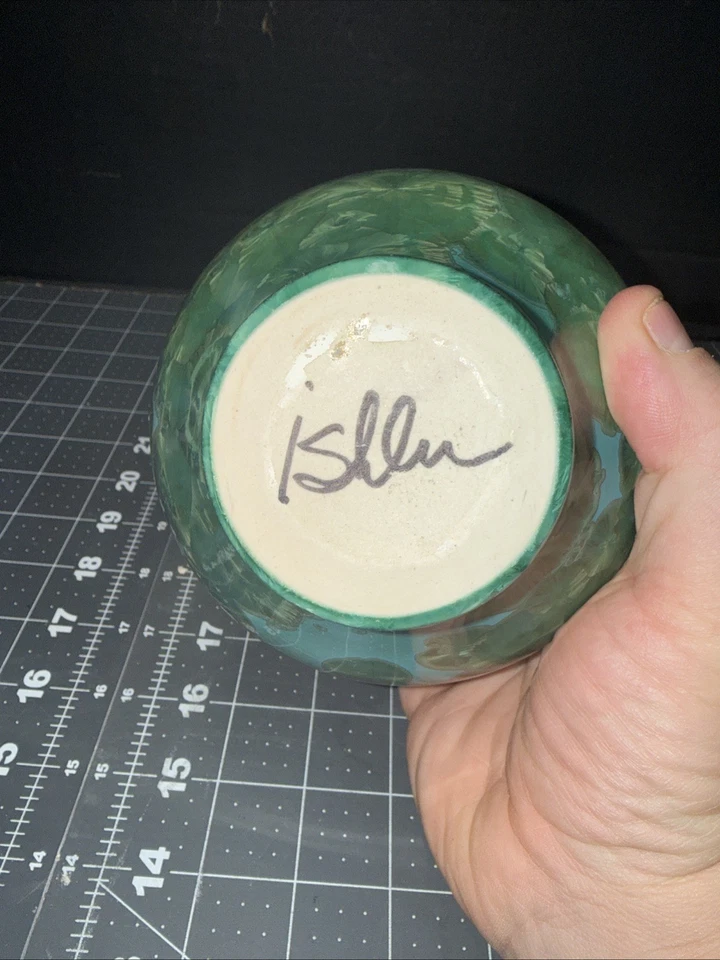 Hermoso cuenco de esmalte cristalino Flambeaux de cerámica artística 5x5 Foto 3 de 4