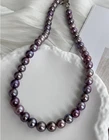 Huge 17"11-14mm South Sea Genuine dark purple lavender round Pearl Necklace 8888