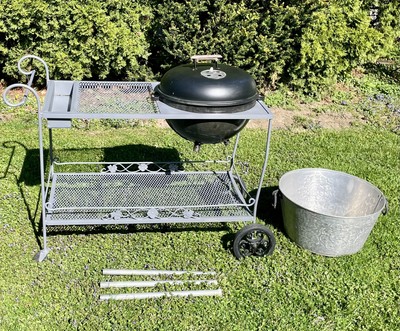 Vintage 1960s Woodard Seville Weber Kettle Grill Cart Wrought Iron