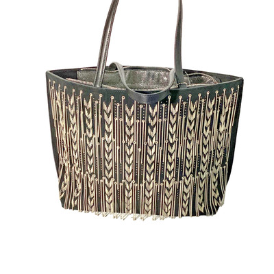 NWT CROMIA WOMAN'S LARGE LEATHER SUEDE BA TOTE BLACK  BAG FRINGE CHAINS