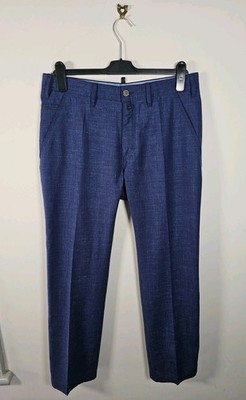 Stefano Ricci Hose Herren EU 48 ~ Wolle Leinen & Seide blau gewebt 32x29 Italy