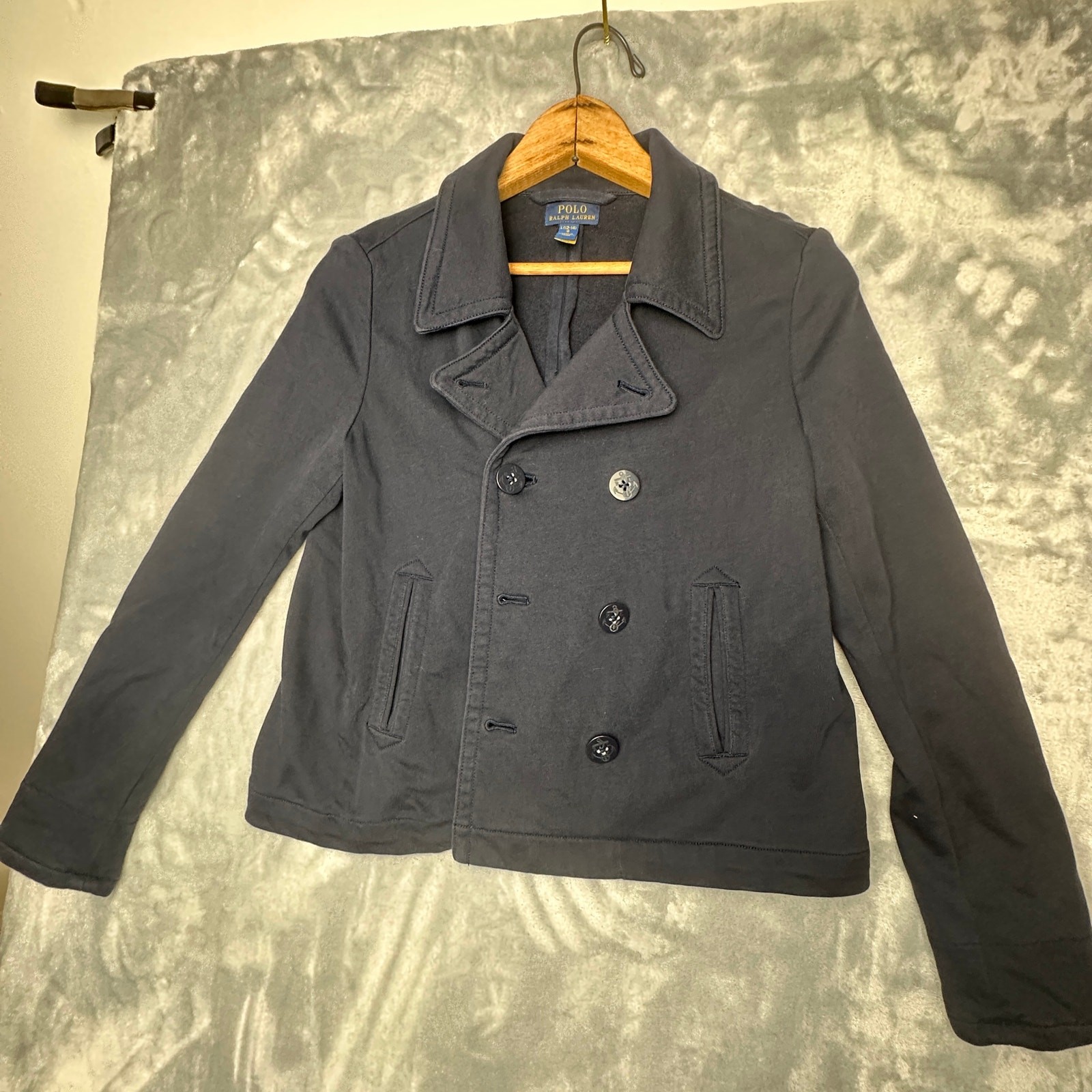 Vintage Polo Ralph Lauren Black Girl’s Pea Coat Anchor Buttons Size L