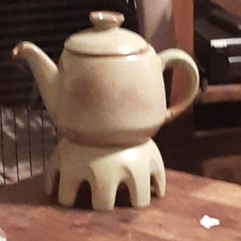 Beige Ceramic Teapot w/ Lid & Handle, Glossy Solid, Footed Stand, 1 Cup