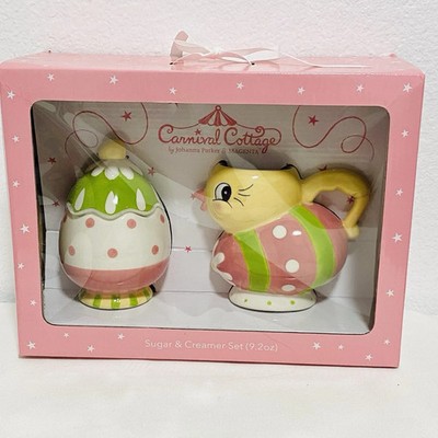 CARNIVAL COTTAGE Easter Egg & Chick Sugar Bowl & Creamer By Johanna Parker New