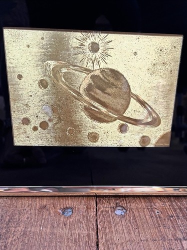 A Pair Of 1980’s Vintage Manifestations Space Optical Illusion Gold Scratch Art - Picture 3 of 3