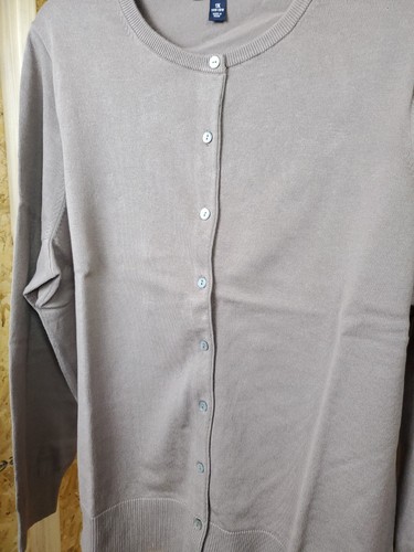 Size 1X 16w - 18w Lands' End Womens Cardigan Sweater Button Cotton Blend Brown - Picture 4 of 10