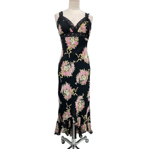 Vintage Betsey Johnson Slip Dress Y2K Floral Black Pink Size Medium