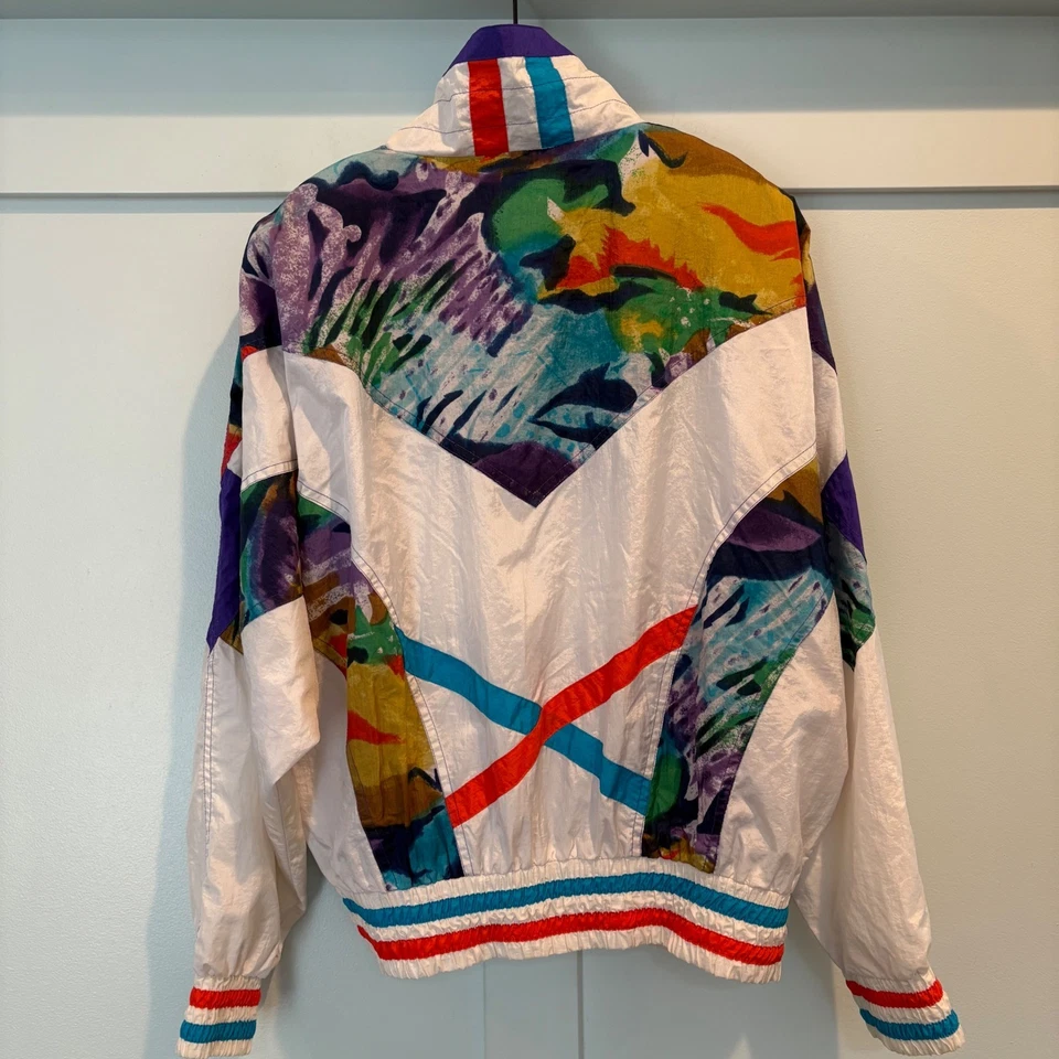 Chaqueta de esquí geométrica abstracta East West años 80 para mujer mediana nailon cremallera bloques de colores Foto 4 de 4