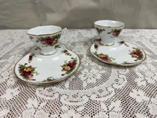 Set of 2 - Royal Albert Old Country Roses Snack  Dessert Tennis Plate & Cup Sets