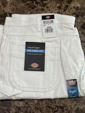 New NWT Dickies White Utility Pants 40x30 Relaxed Fit - Multiple Tool Pockets