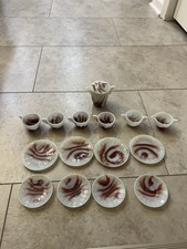 Vintage Akro Agate Oxblood 16 pc set Children  s Glass Dishes Play Time