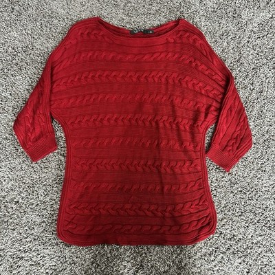 Lauren Ralph Lauren Women Red Top Size L Cable Knit Sweater
