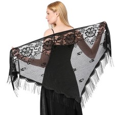 Women's Triangle Lace Shawls Wraps For Bride Wedding Floral Lightweight Fringe