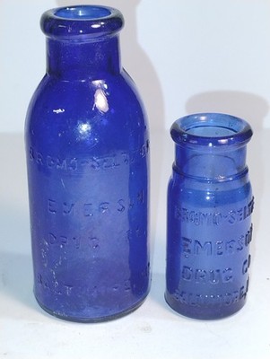Emerson Bromo Seltzer Vintage Cobalt Blue Bottles Set of 2.