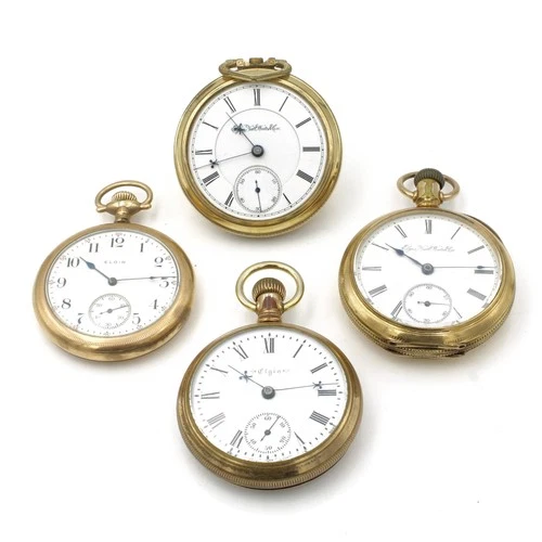 Antique Elgin 7-17j 16-18s BW Raymond Open Face Pocket Watch Lot of 4 #WB4280-4