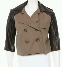 Mason By Michelle Mason Leather Cropped Military Trench Coat 2 Nwt