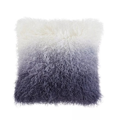 MICHAEL ARAM DECORATIVE ACCENT PILLOW DIP DYE SHEEPSKIN LAMB FUR INDIGO BLUE NEW