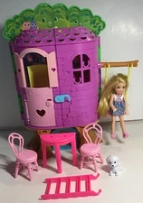 Barbie Club Chelsea Tree House Dog Doll Slide Swing Table Chairs