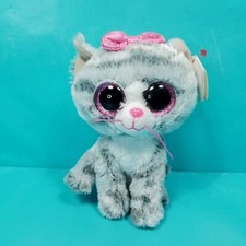 Kiki Cat TY Beanie Boo Gray Striped Pink Sparkle Bow Tie Plush Stuffed Animal 6"