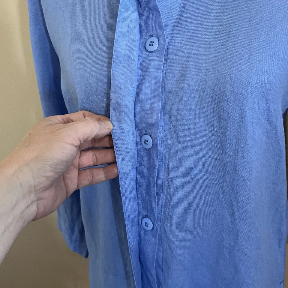 Top túnica Jams World para mujer azul 100 % lino manga 3/4 abotonada Lagenlook S Foto 3 de 4