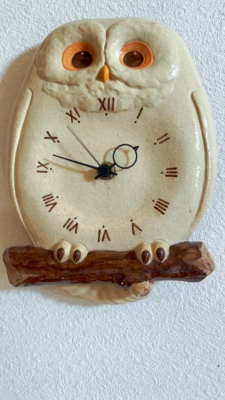Japanese White Owl Pendulum Wall Clock Pottery Round Eye SETO ware