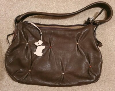 Radley Brown Leather Stitch Detail Handbag With Dog Charm