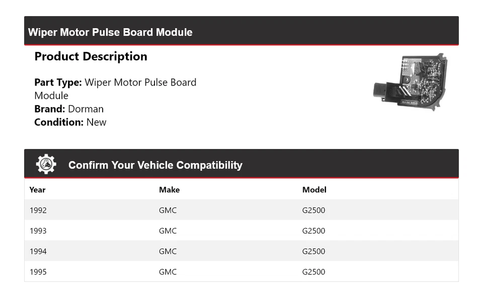 Módulo de placa de pulso de motor limpiaparabrisas Dorman GMC G2500 1992-1995 1993 1994 Foto 2 de 4