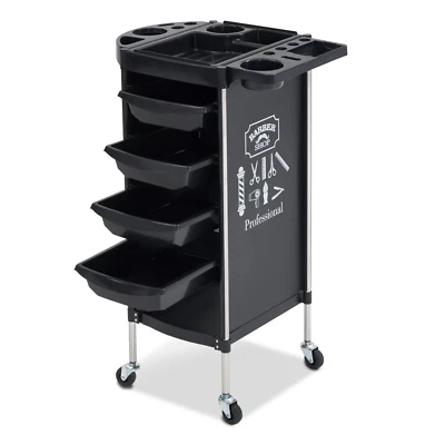 Barberpub Friseurwagen Bedienungswagen Arbeitswagen Drehbar Schwarz 2023BK-N