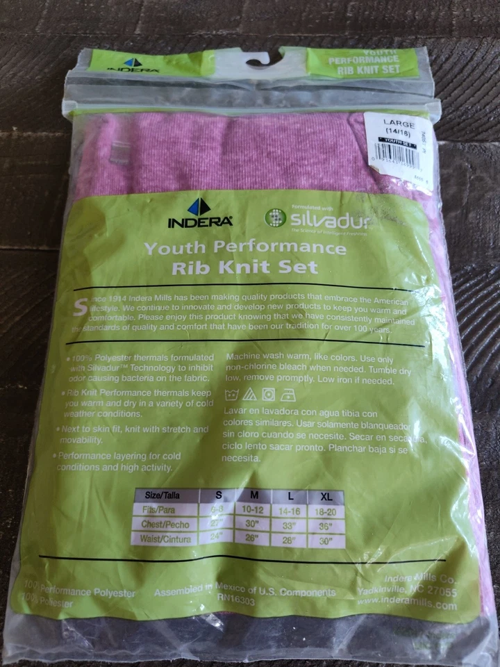 Indera Youth Performance Polyester Rib Knit Set with Silvadur, Pink, Large - Image 3 of 4