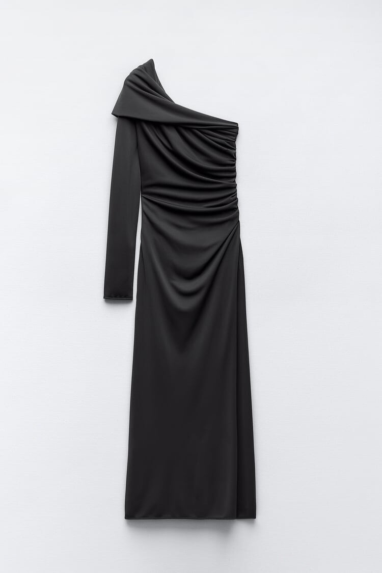 ZARA NWT DRAPED ASYMMETRICAL DRESS SIZE XS | ANTHRACITE GRAY