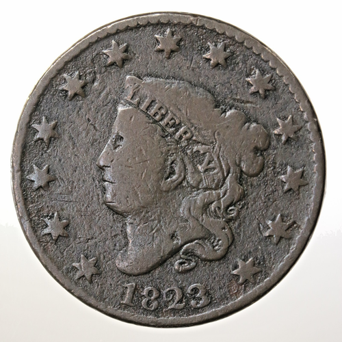 Raw 1823/2 Coronet Head 1C Uncertified Ungraded Large Cent Coin
