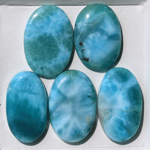 5 Stck. Natürliche Dominikanische Larimar Hohe Qualität 20mm-23mm Oval Cabochon Edelsteine Lot